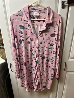 Posh Peanut Pink Beauty Shop Button-Front Nightgown, XL